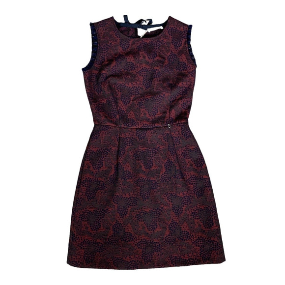 Anthropologie ottod'Ame dress textured sheath size 4 burgundy NWT Embroidered - Picture 1 of 8